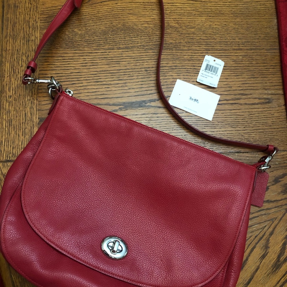 Stunning True Red Coach Silver Hardware Turnlock Hobo Handbag
